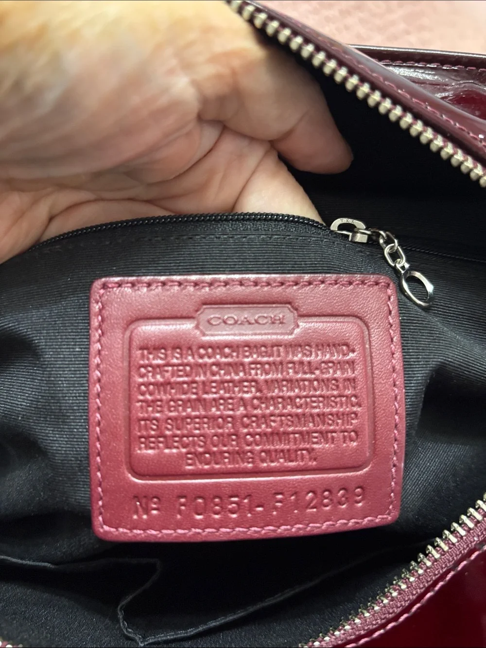 Coach Glossy Patent Leather Tote in Burgundy